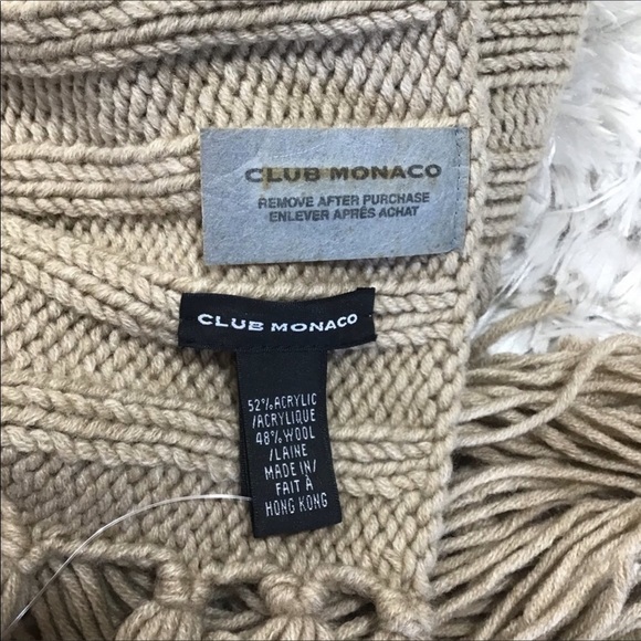 NWT Vintage Club Monaco Ribbed Knit Wool Blend Scarf Tan - Picture 2 of 5